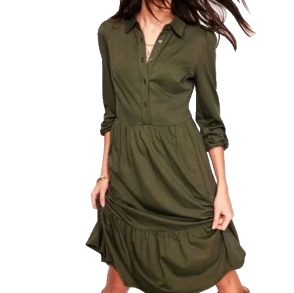 Boden Olive Green Long Sleeve Shirt Dress
